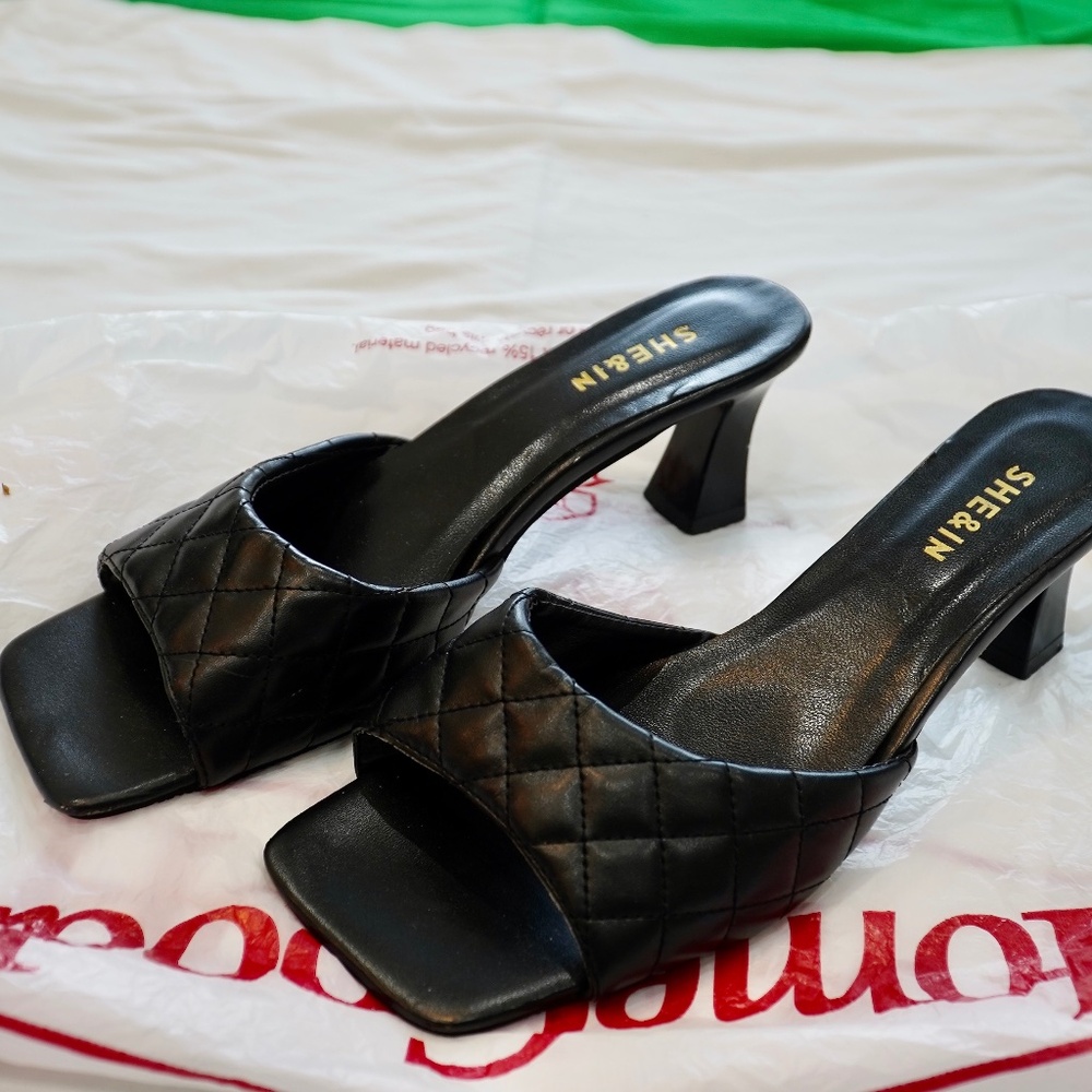 Womens Square Toe Thin High Heel Black Casual Versatile